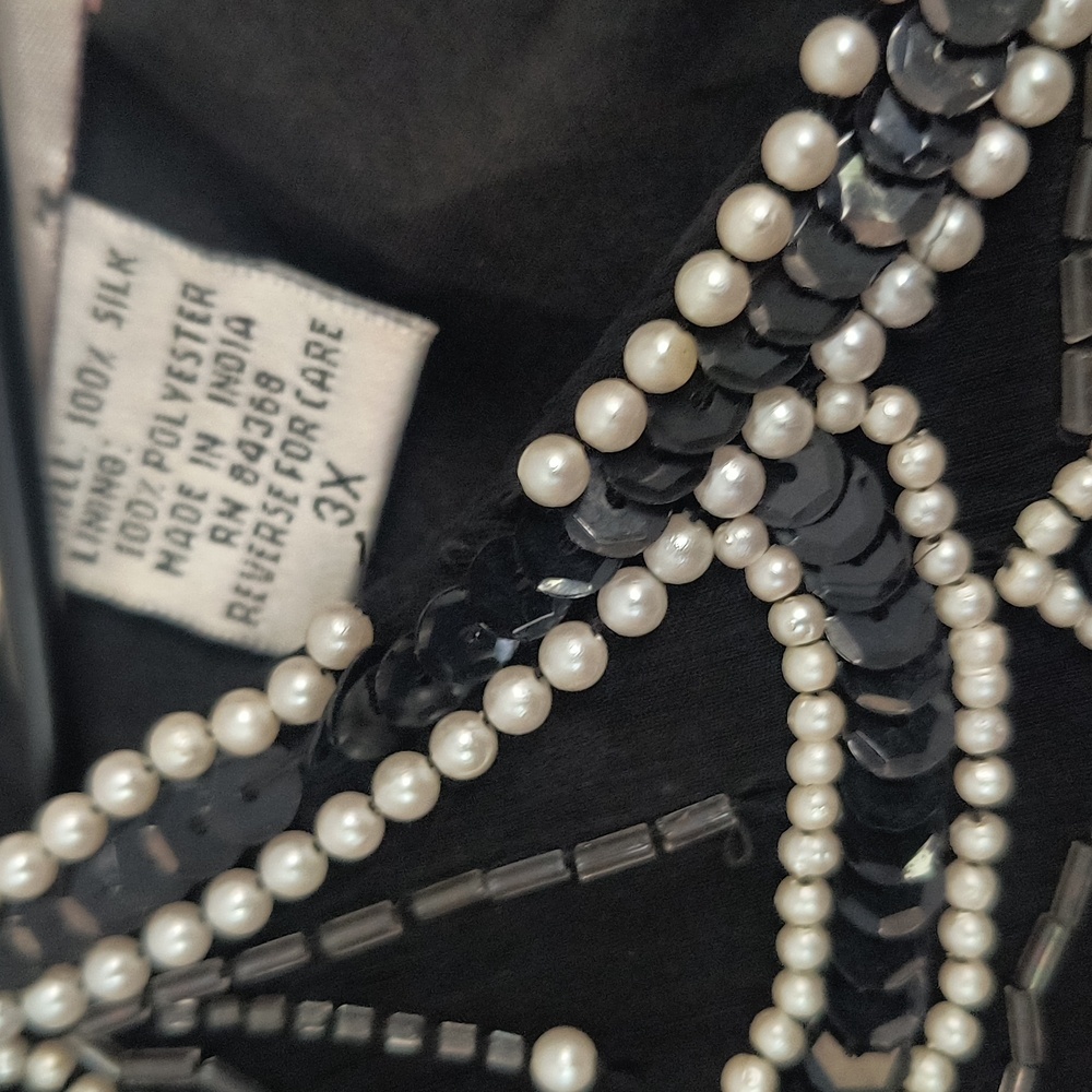 Vintage Laurence Kazar 100% Silk Black and White Beaded Pearl Blouse Sz 3X Women - Picture 7 of 17